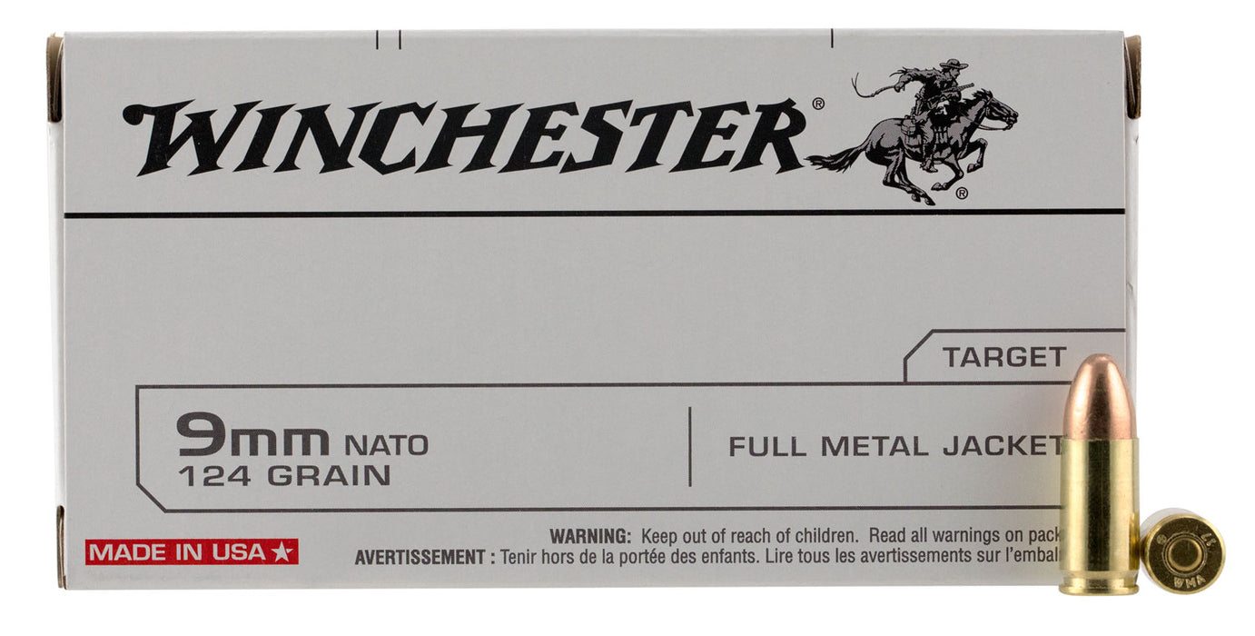 Winchester Ammo Q4318 USA  9mm NATO 124 gr Full Metal Jacket (FMJ) 50 Per Box/10 Cs