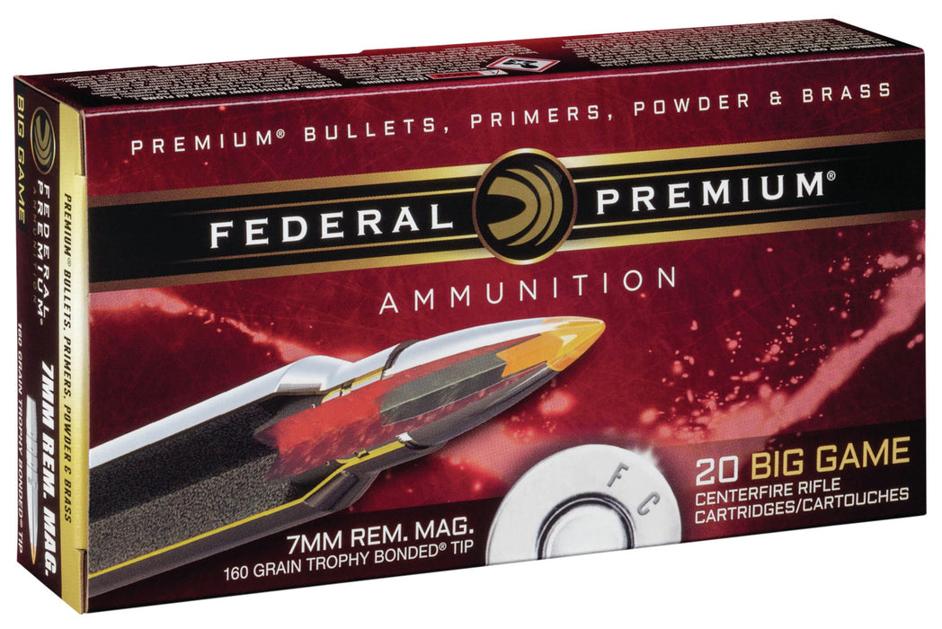 Federal PR7TT1 Premium  7mm Rem Mag 160 gr 2900 fps Trophy Bonded Tip 20 Bx/10 Cs