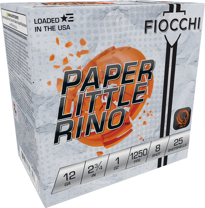 Fiocchi 12FPTX8 Paper Little Rino  12 Gauge 2.75" 1 oz 1250 fps 8 Shot 25 Bx/10 Cs