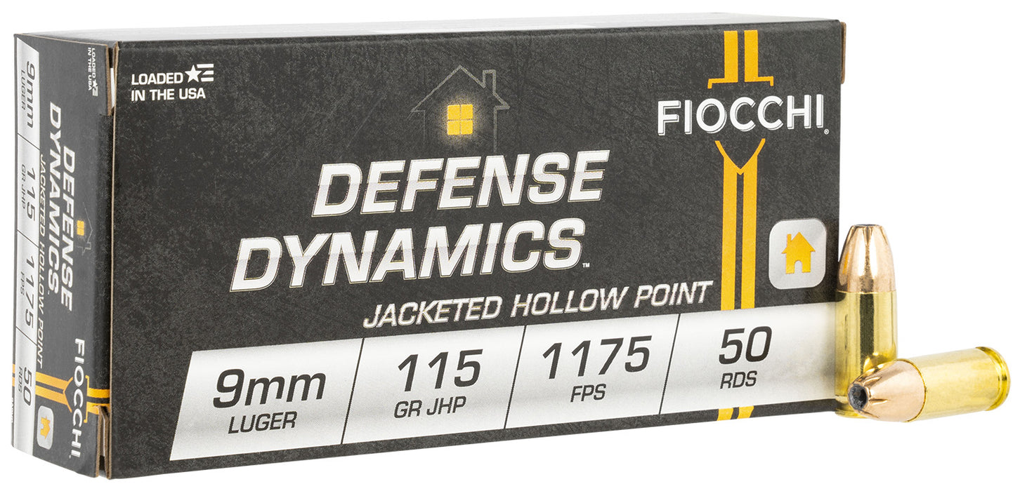 Fiocchi 9APHP Defense Dynamics  9mm Luger 115 gr 1175 fps Jacketed Hollow Point (JHP) 50 Bx/20 Cs