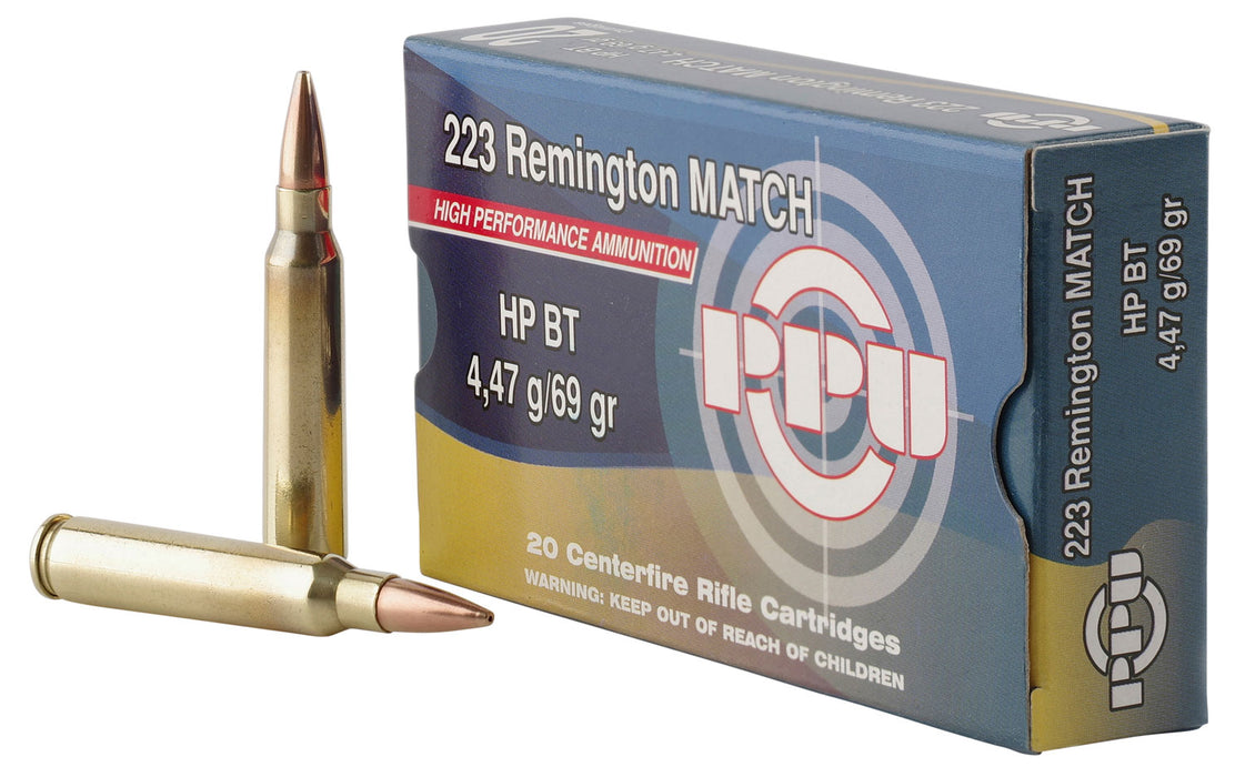 PPU PPM2231 Match  223 Rem 69 gr 2855 fps Hollow Point Boat-Tail (HPBT) 20 Bx/50 Cs