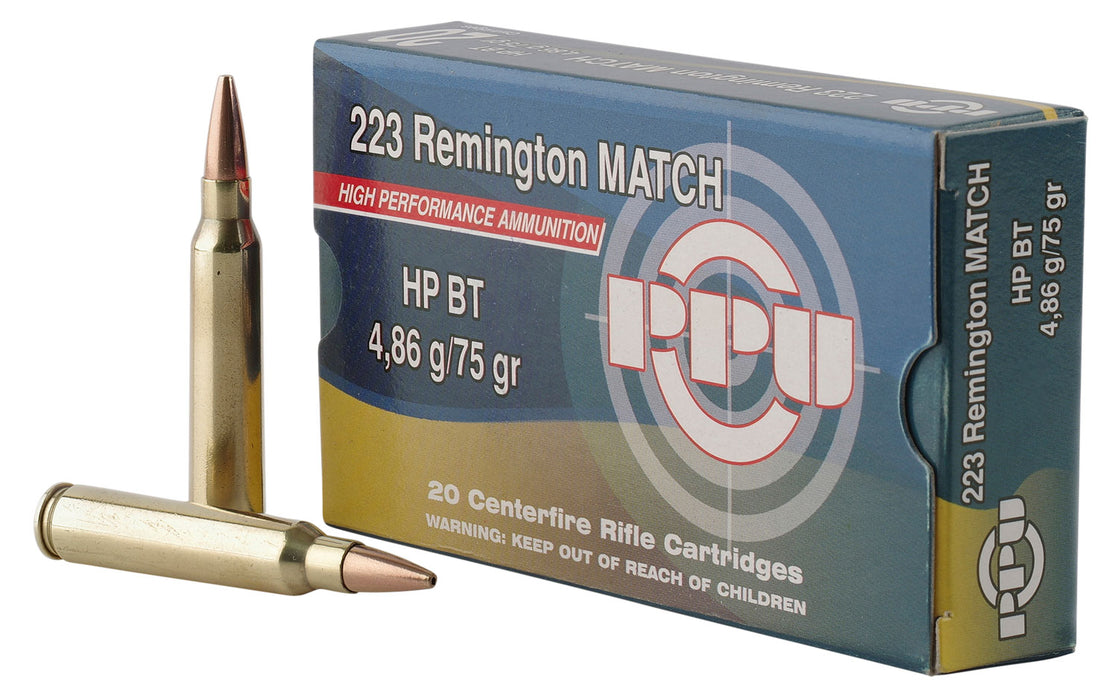 PPU PPM2232 Match  223 Rem 75 gr 2720 fps Hollow Point Boat-Tail (HPBT) 20 Bx/50 Cs