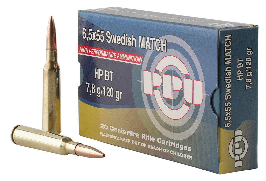 PPU PPM6 Match  6.5x55 Swedish 120 gr 2720 fps Hollow Point Boat-Tail (HPBT) 20 Bx/10 Cs