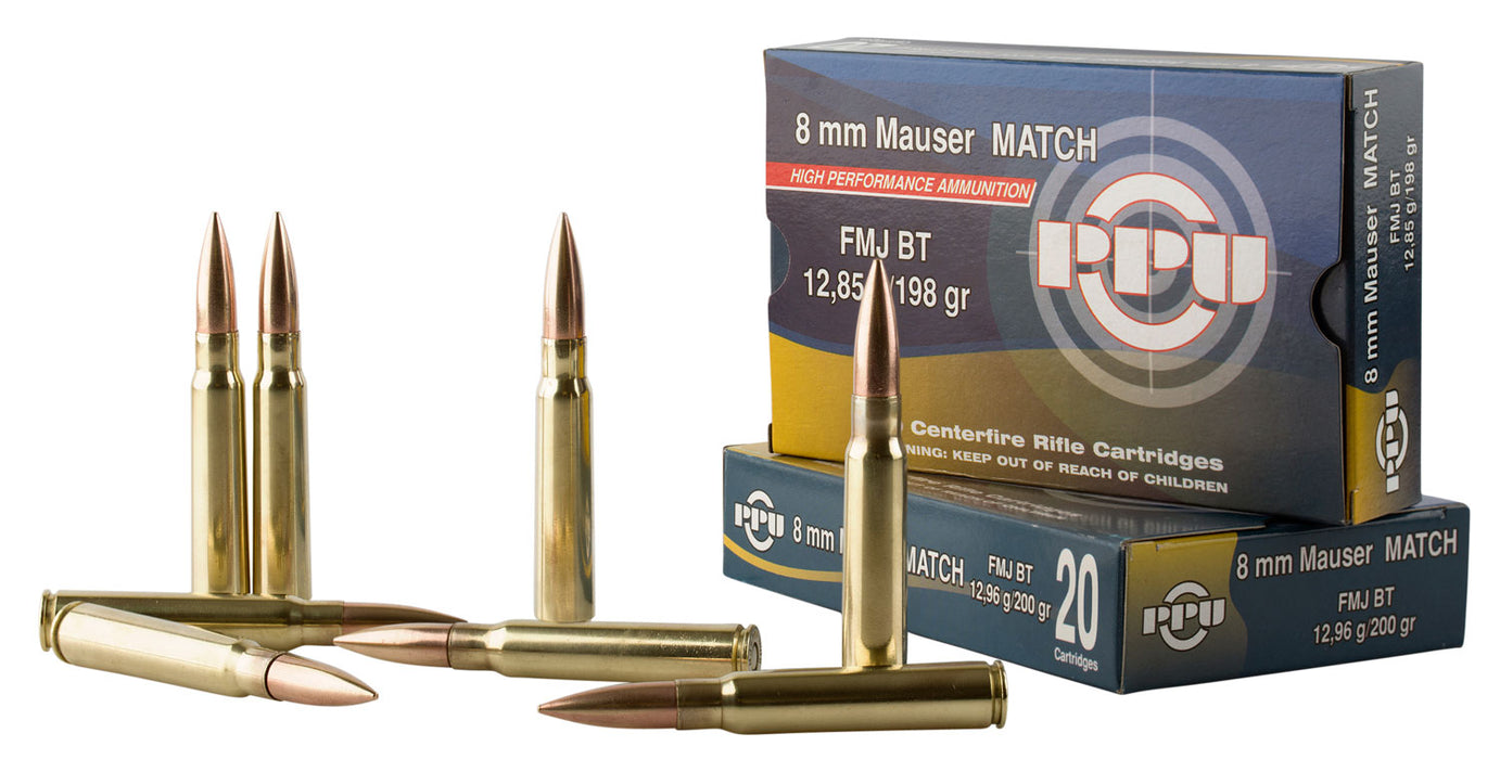 PPU PPM8 Match  8mm Mauser 200 gr 2180 fps Full Metal Jacket Boat-Tail (FMJBT) 20 Bx/10 Cs