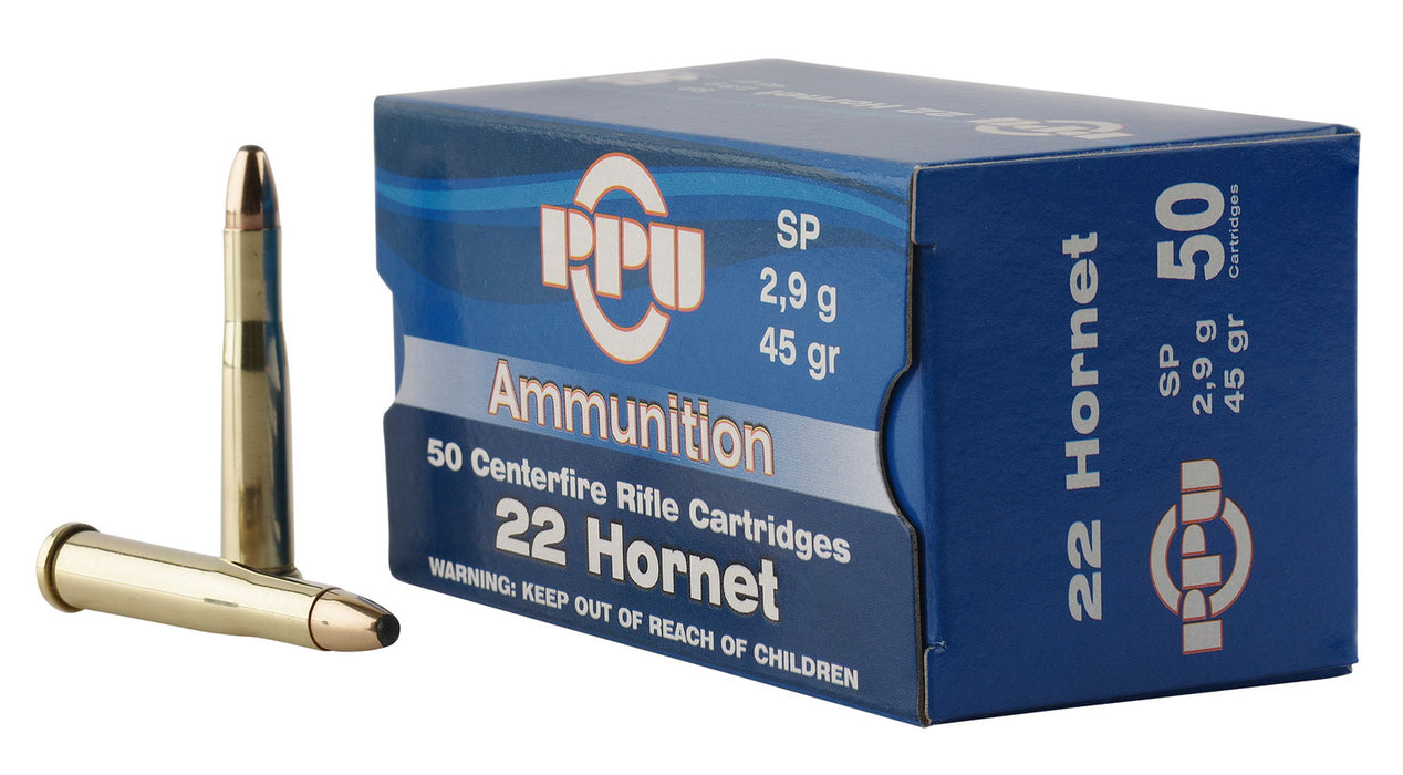 PPU PP22H Standard Rifle  22 Hornet 45 gr 2430 fps Soft Point (SP) 50 Bx/20 Cs