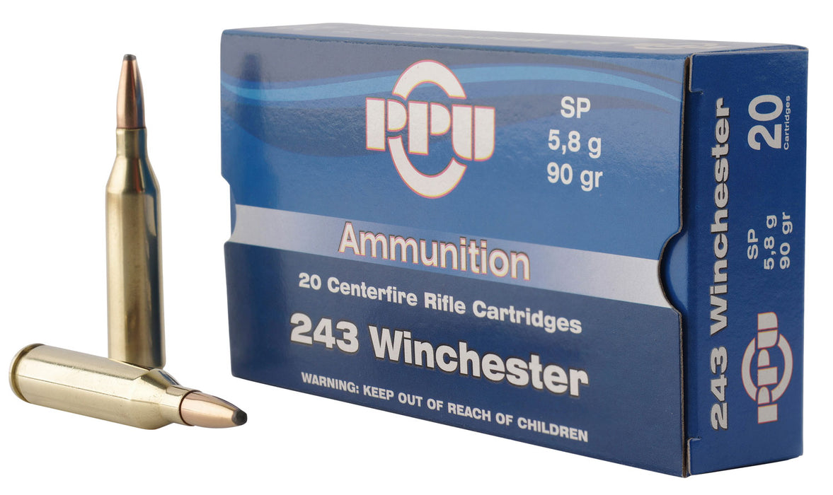 PPU PP2431 Standard Rifle  243 Win 90 gr 3100 fps Soft Point (SP) 20 Bx/10 Cs