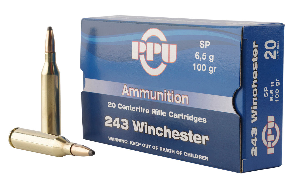 PPU PP2432 Standard Rifle  243 Win 100 gr 2960 fps Soft Point (SP) 20 Bx/10 Cs