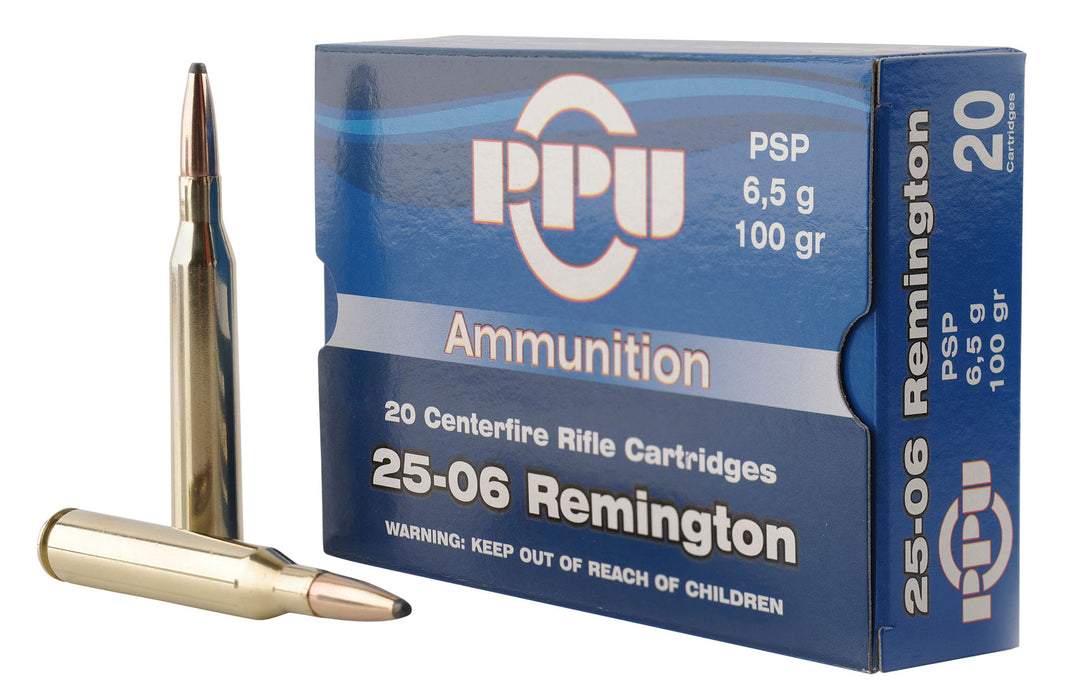 PPU PP2506P Standard Rifle  25-06 Rem 100 gr 3230 fps Pointed Soft Point (PSP) 20 Bx/10 Cs