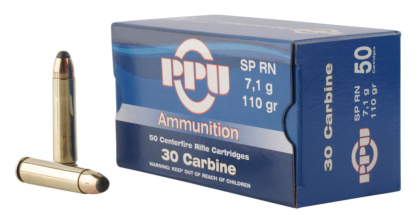 PPU PP30S Standard Rifle  30 Carbine 110 gr 1990 fps Soft Point Round Nose (SPRN) 50 Bx/10 Cs