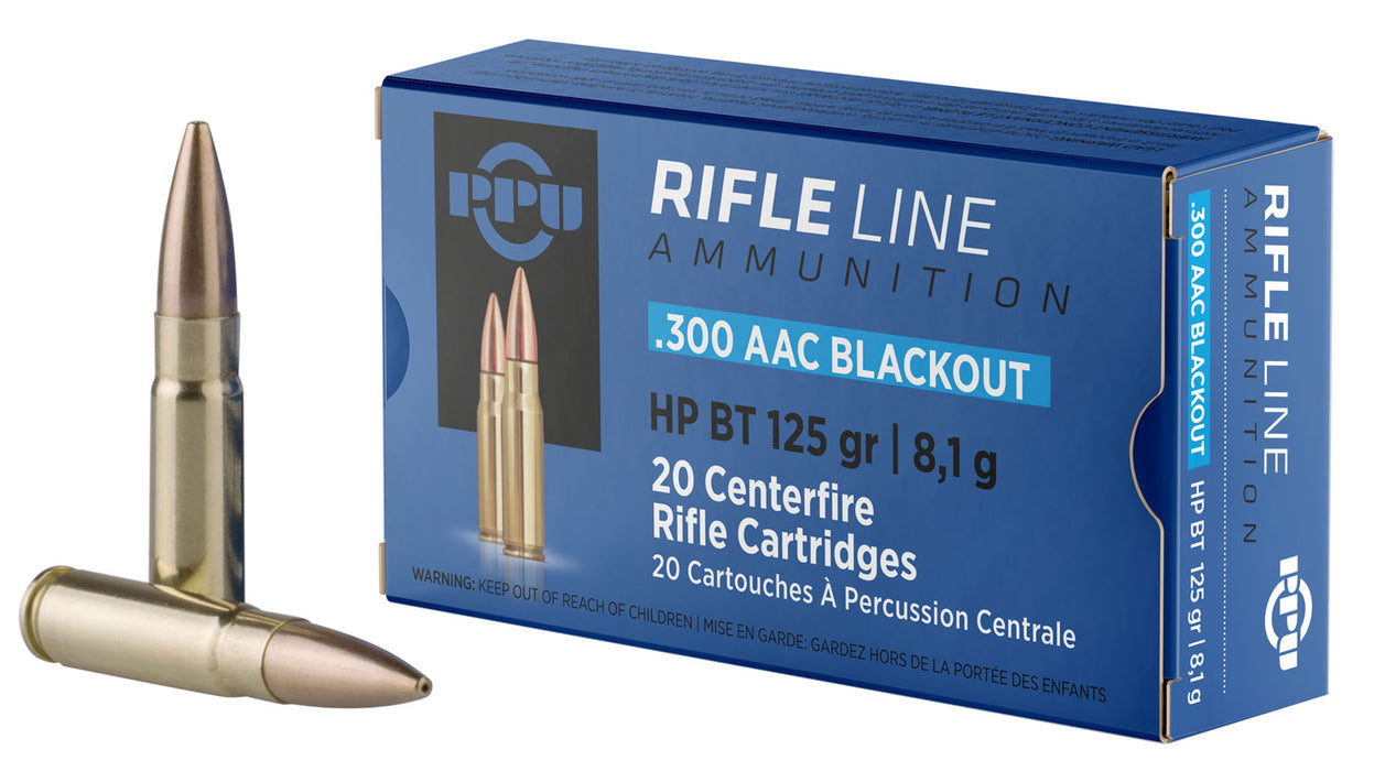 PPU PP300BH Standard Rifle  300 Blackout 125 gr 2198 fps Boat-Tail Hollow Point (BTHP) 20 Bx/50 Cs