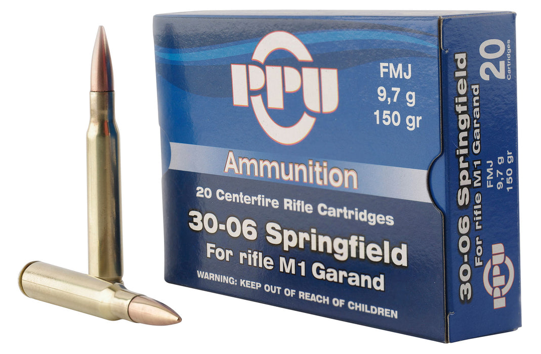 PPU PP3006G Standard Rifle  30-06 Springfield 150 gr 2745 fps Full Metal Jacket (FMJ) 20 Bx/10 Cs