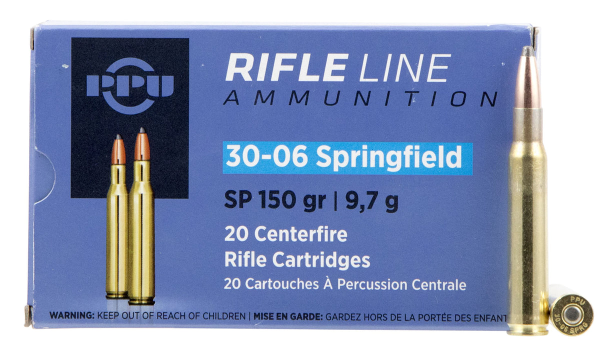 PPU PP30061 Standard Rifle  30-06 Springfield 150 gr 2910 fps Soft Point (SP) 20 Bx/10 Cs