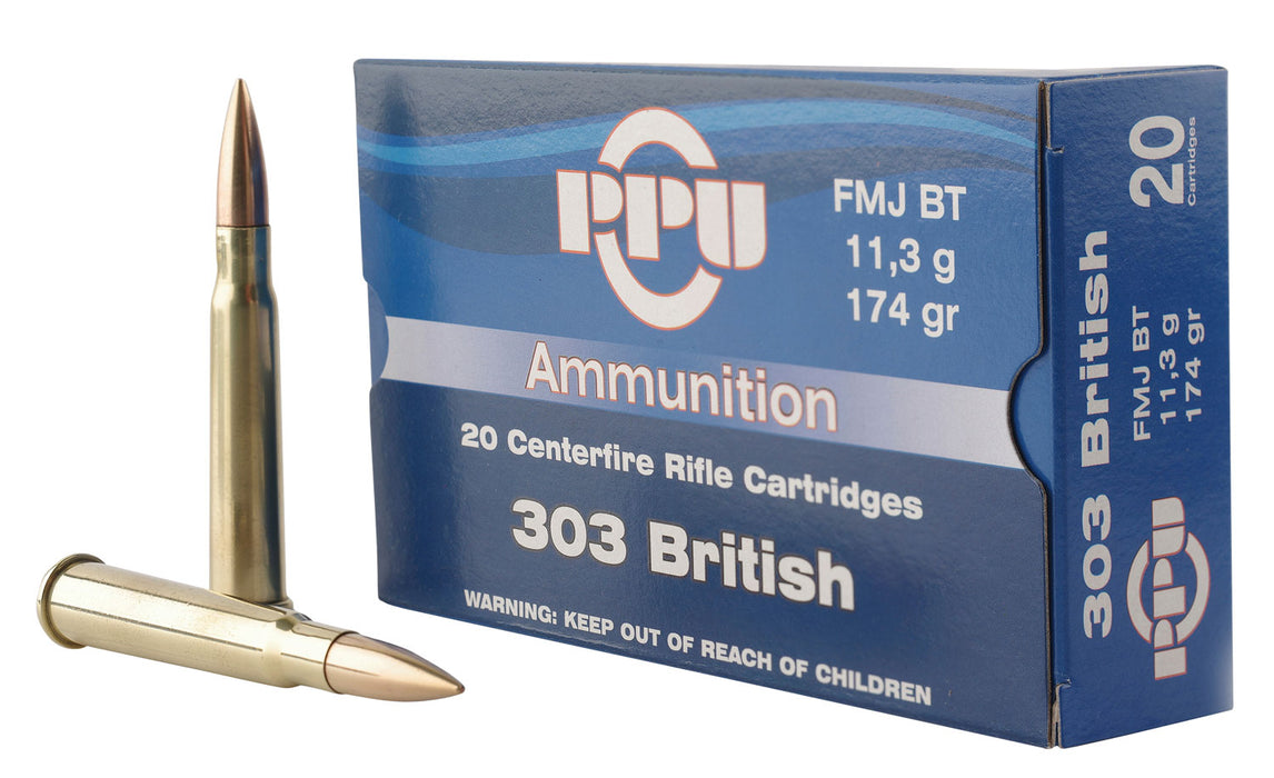 PPU PP303F Standard Rifle  303 British 174 gr 2400 fps Full Metal Jacket Boat-Tail (FMJBT) 20 Bx/10 Cs