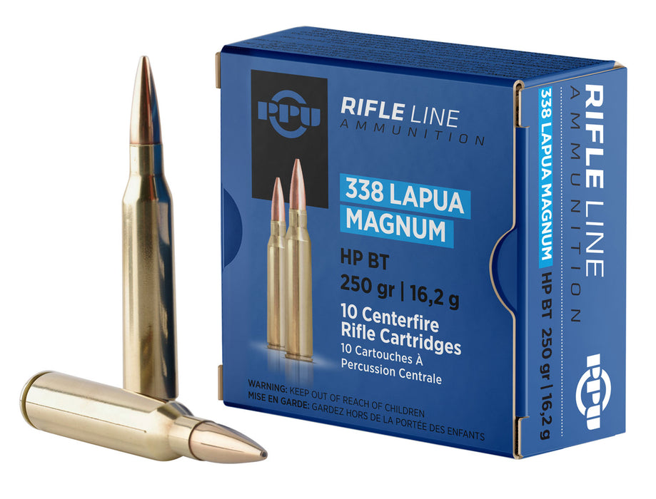 PPU PP338H Standard Rifle  338 Lapua Mag 250 gr 2995 fps Boat-Tail Hollow Point (BTHP) 10 Bx/20 Cs