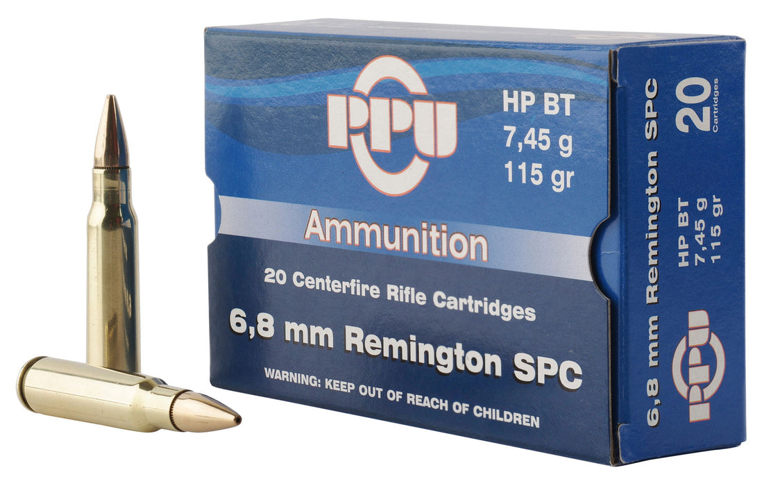 PPU PP68H Standard Rifle  6.8mm Rem SPC 115 gr 2625 fps Hollow Point Boat-Tail (HPBT) 20 Bx/50 Cs