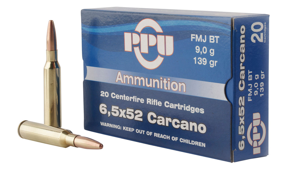 PPU PP6CF Metric Rifle  6.5x52mm Carcano 139 gr 2525 fps Full Metal Jacket Boat-Tail (FMJBT) 20 Bx/10 Cs