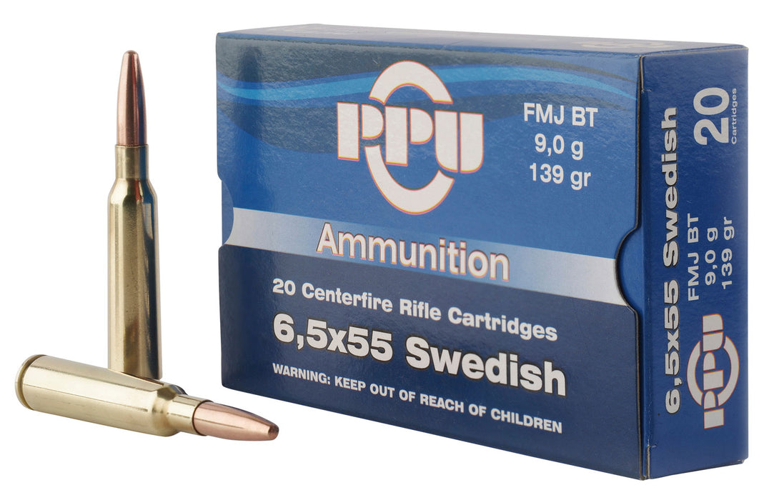 PPU PP6SWF Metric Rifle  6.5x55 Swedish 139 gr 2540 fps Full Metal Jacket Boat-Tail (FMJBT) 20 Bx/10 Cs