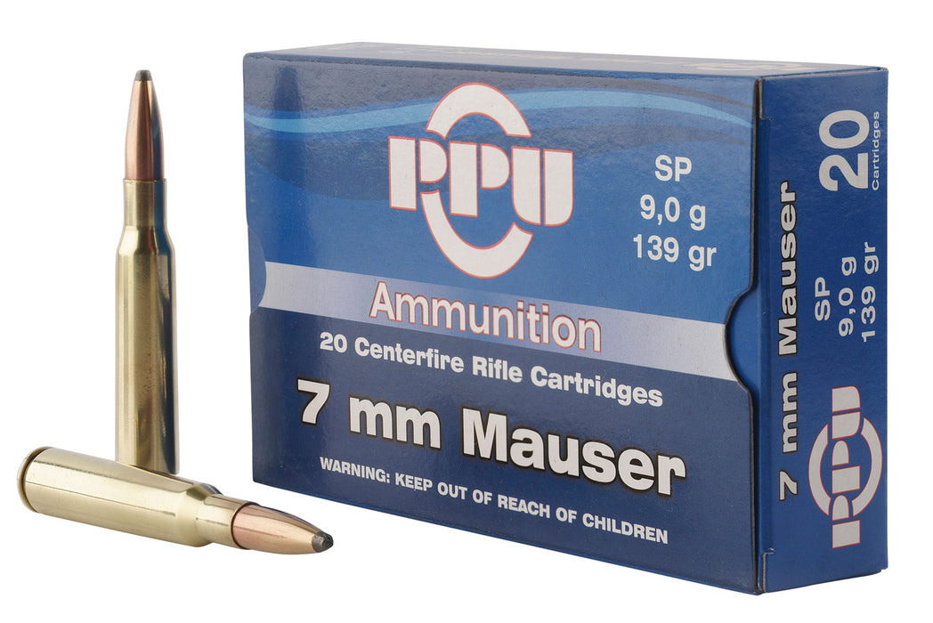 PPU PP7 Metric Rifle  7mm Mauser 139 gr 2660 fps Soft Point (SP) 20 Bx/10 Cs