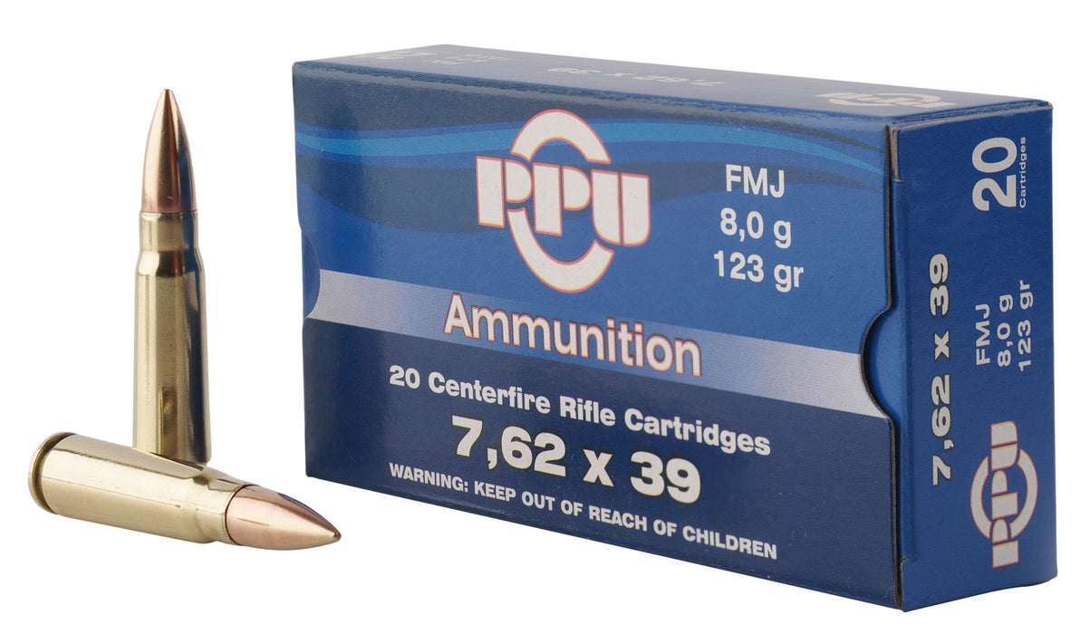 PPU PP76239F Metric Rifle  7.62x39mm 123 gr 2350 fps Full Metal Jacket (FMJ) 20 Bx/50 Cs