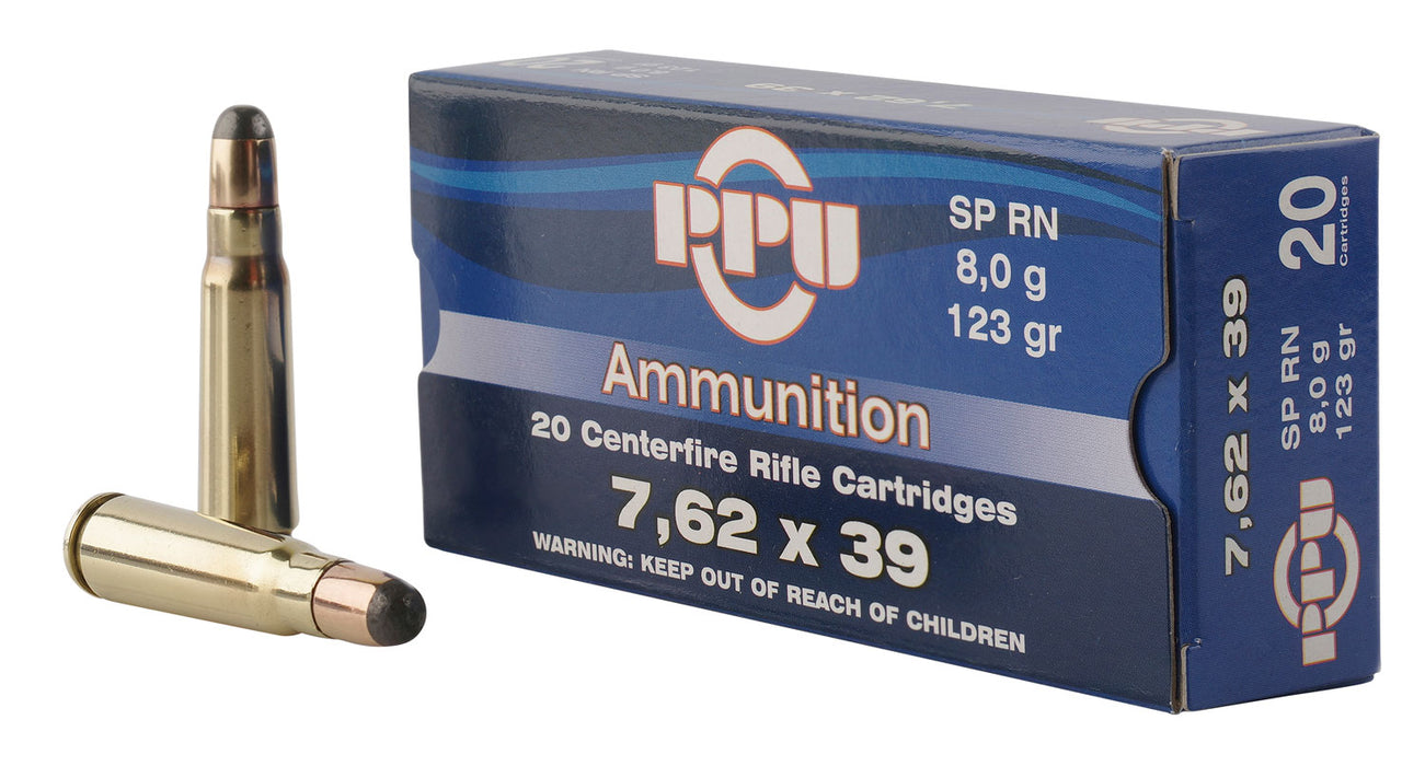 PPU PP76239S Metric Rifle  7.62x39mm 123 gr 2350 fps Soft Point Round Nose (SPRN) 20 Bx/50 Cs