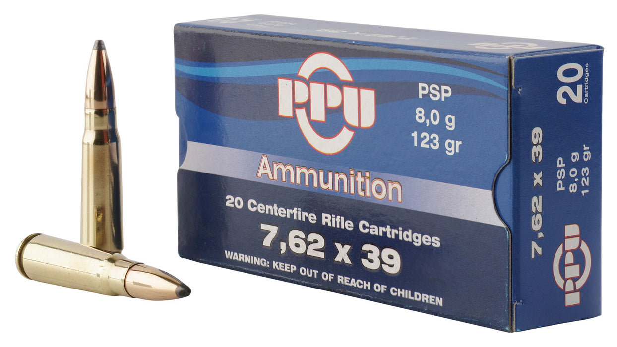 PPU PP76239P Metric Rifle  7.62x39mm 123 gr 2350 fps Pointed Soft Point (PSP) 20 Bx/50 Cs