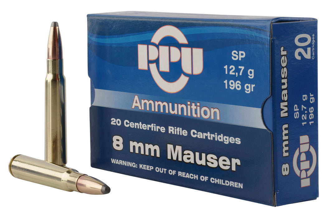 PPU PP8S Metric Rifle  8mm Mauser 196 gr 2181 fps Soft Point (SP) 20 Bx/10 Cs