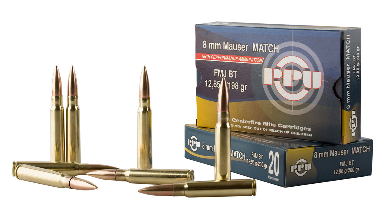 PPU PP8F Metric Rifle  8mm Mauser 198 gr 2181 fps Full Metal Jacket Boat-Tail (FMJBT) 20 Bx/10 Cs