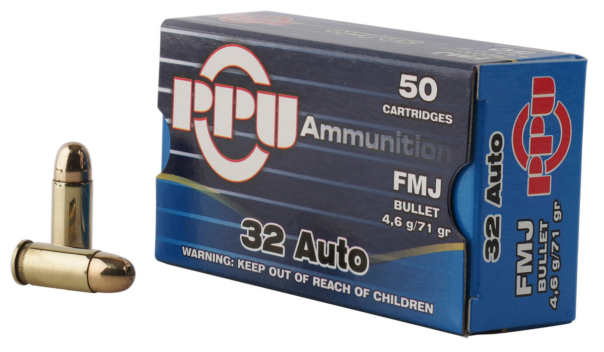 PPU PPH32AF Handgun  32 ACP 71 gr Full Metal Jacket (FMJ) 50 Per Box/20 Cs