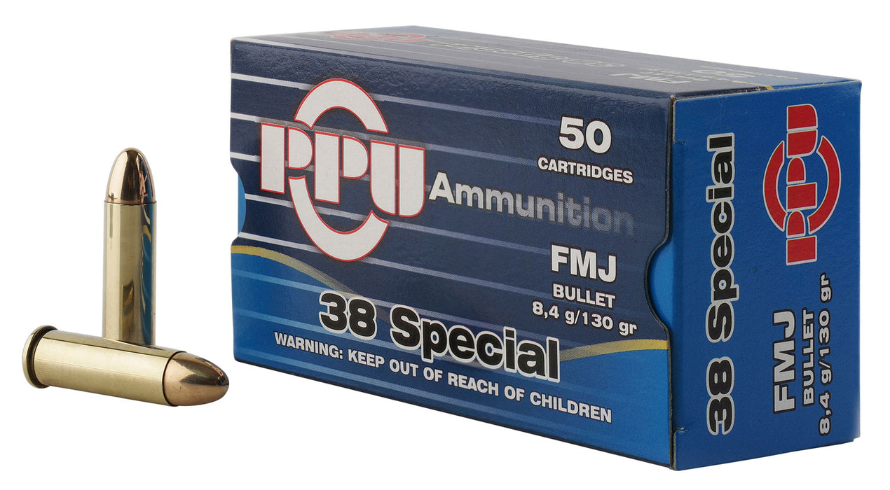 PPU PPH38SF Handgun  38 Special 130 gr Full Metal Jacket (FMJ) 50 Per Box/10 Cs