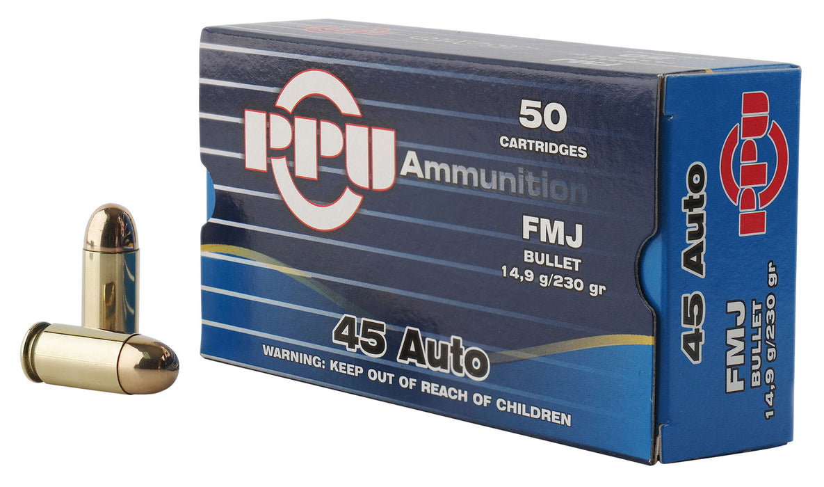 PPU PPH45F Handgun  45 ACP 230 gr Full Metal Jacket (FMJ) 50 Per Box/10 Cs