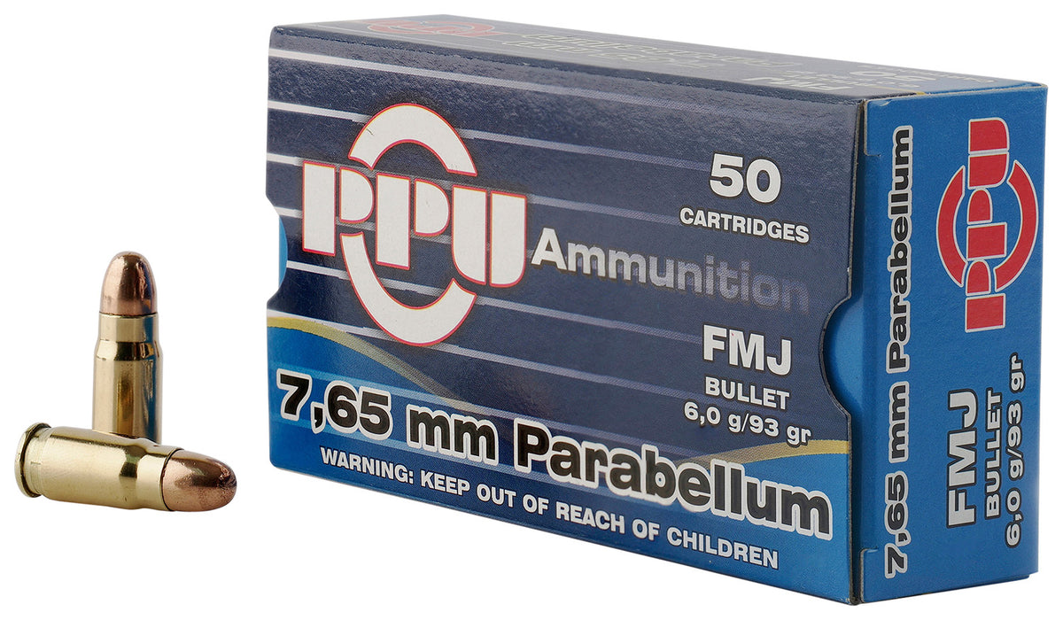 PPU PPH765P Handgun  7.65x21mm Parabellum 93 gr Full Metal Jacket (FMJ) 50 Per Box/20 Cs