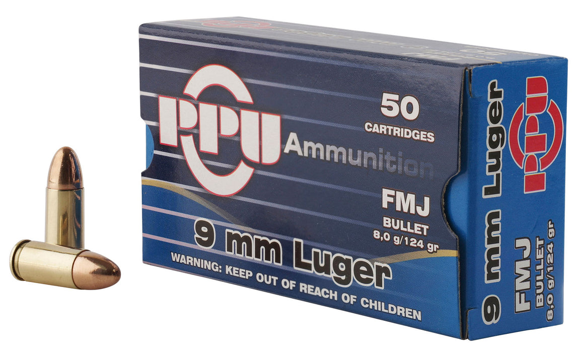 PPU PPH9F2 Handgun  9mm Luger 124 gr Full Metal Jacket (FMJ) 50 Per Box/ 20 Cs