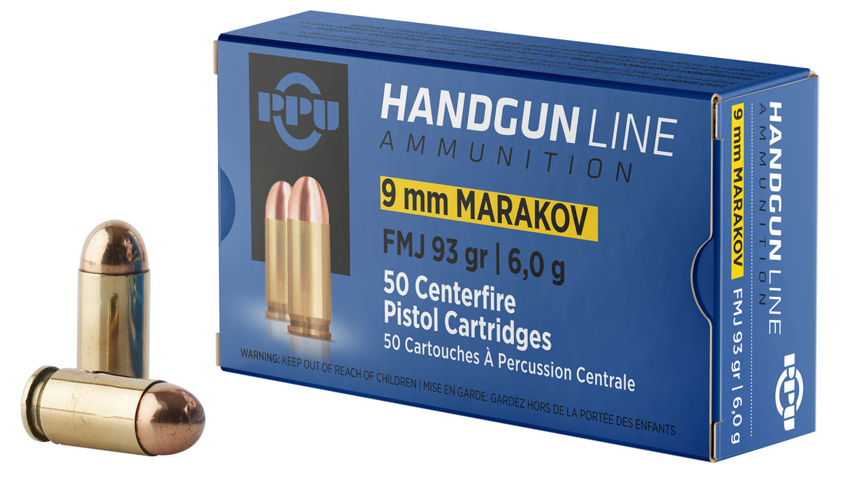 PPU PPH9MF Handgun  9x18 Makarov 93 gr Full Metal Jacket (FMJ) 50 Per Box/ 20 Cs