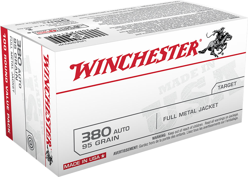 Winchester Ammo USA380VP USA  380 ACP 95 gr Full Metal Jacket Flat Nose (FMJFN) 100 Bx/5 Cs (Value Pack)