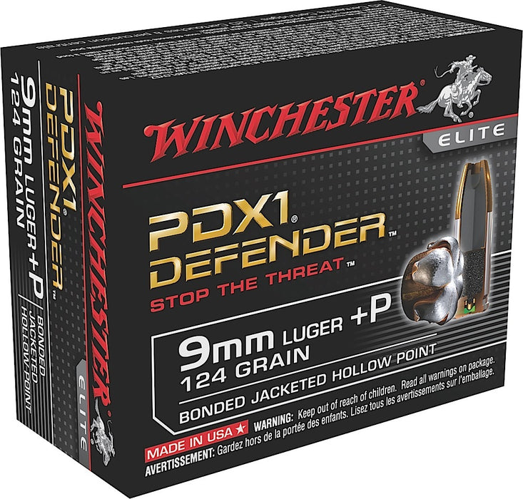 Winchester Ammo S9MMPDB Defender  9mm Luger +P 124 gr Bonded Jacket Hollow Point 20 Bx/10 Cs