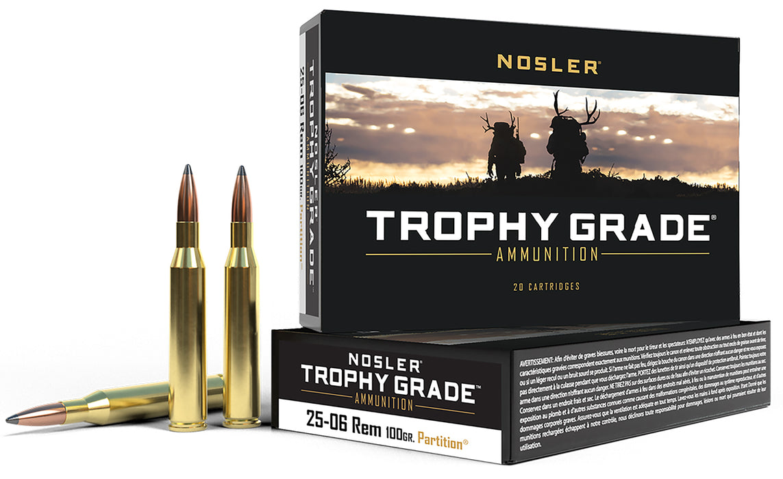 Nosler 60005 Trophy Grade  25-06 Rem 100 gr 3300 fps Nosler Spitzer Partition (SPT) 20 Bx/10 Cs