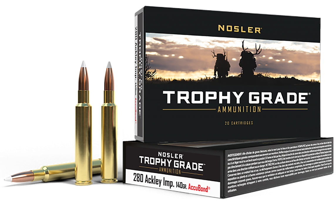 Nosler 60043 Trophy Grade  280 Ackley Improved 140 gr 3200 fps Nosler AccuBond 20 Bx/10 Cs