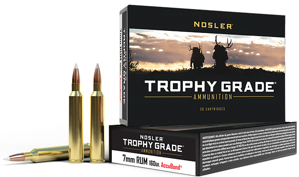 Nosler 60048 Trophy Grade  7mm RUM 160 gr 3225 fps Nosler Spitzer Partition (SPT) 20 Bx/10 Cs