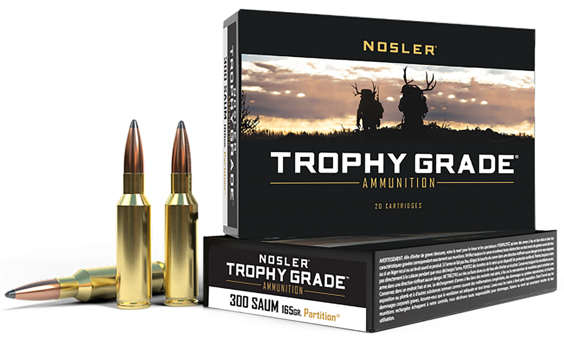 Nosler 60061 Trophy Grade  300 Rem SAUM 165 gr 3025 fps Nosler Spitzer Partition (SPT) 20 Bx/10 Cs