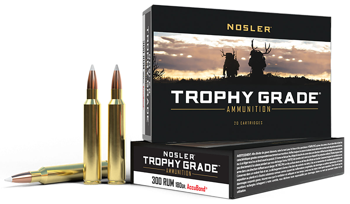 Nosler 60065 Trophy Grade  300 RUM 180 gr 3250 fps Nosler AccuBond 20 Bx/10 Cs