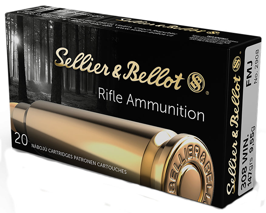 Sellier & Bellot SB308A Rifle  308 Win 147 gr 2789 fps Full Metal Jacket (FMJ) 20 Bx/25 Cs