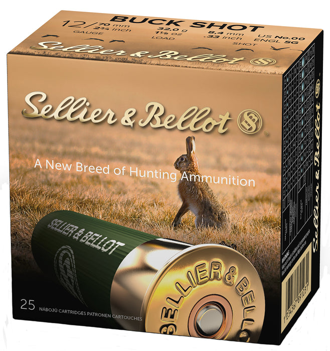 Sellier & Bellot SB12BSG Hunting  12 Gauge 2.75" 9 Pellets 1214 fps 00 Buck Shot 25 Bx/10 Cs