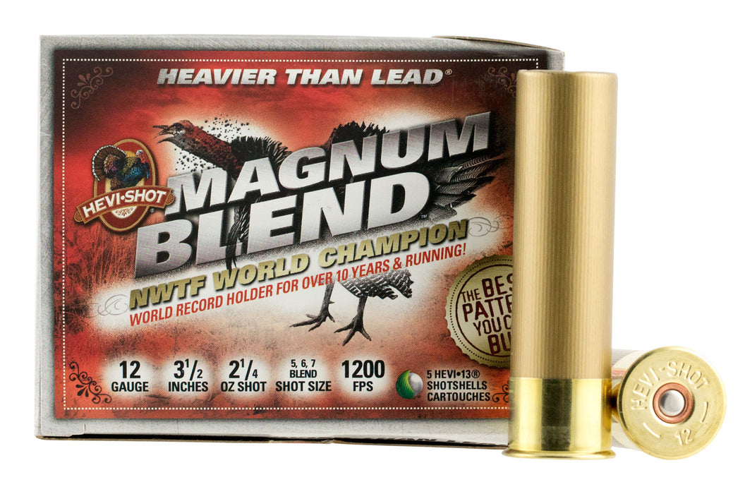 HEVI-Shot HS41205 Magnum Blend Turkey 12 Gauge 3.50" 2 1/4 oz 1200 fps Tungsten 5, 6, 7 Shot 5 Bx/10 Cs