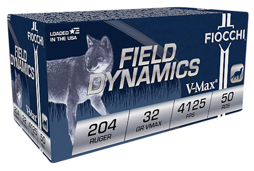 Fiocchi 204HVA Field Dynamics  204 Ruger 32 gr 4125 fps Hornady V-Max (VMX) 50 Bx/20 Cs