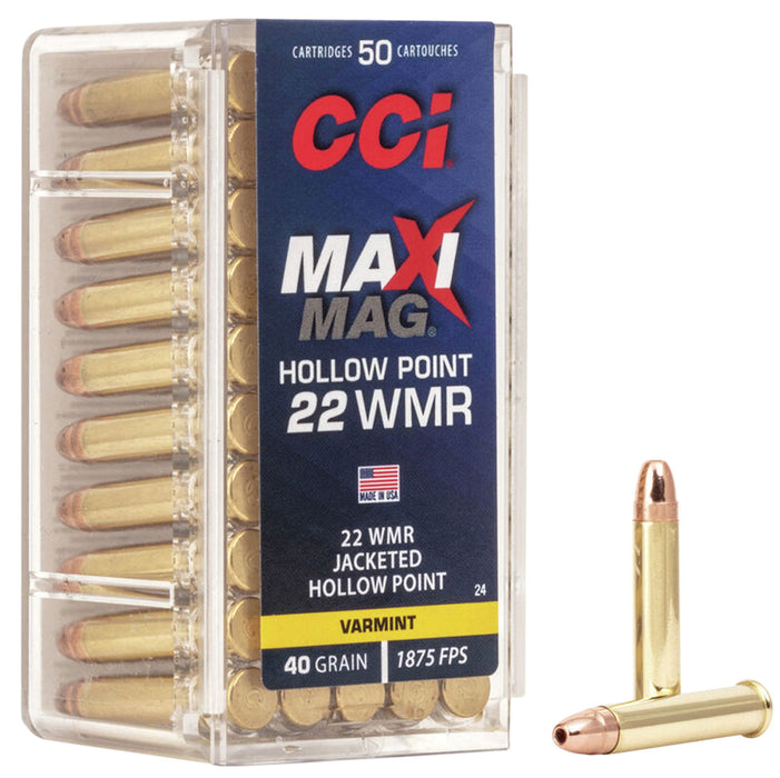 CCI 0024 Maxi-Mag  22 WMR 40 gr 1875 fps Jacketed Hollow Point (JHP) 50 Bx/40 Cs