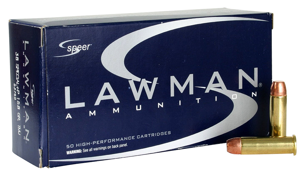 Speer 53750 Lawman Training 38 Special +P 158 gr 900 fps Total Metal Jacket Round Nose (TMJRN) 50 Bx/20 Cs