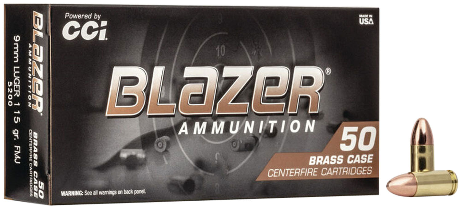 CCI 5200 Blazer Brass  9mm Luger 115 gr Full Metal Jacket (FMJ) 50 Per Box/20 Case