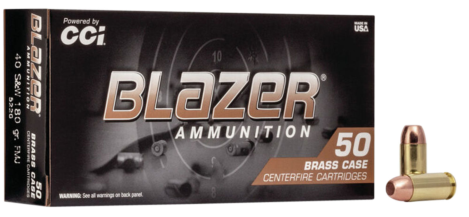 CCI 5220 Blazer Brass  40 S&W 180 gr 985 fps Full Metal Jacket (FMJ) 50 Bx/20 Cs