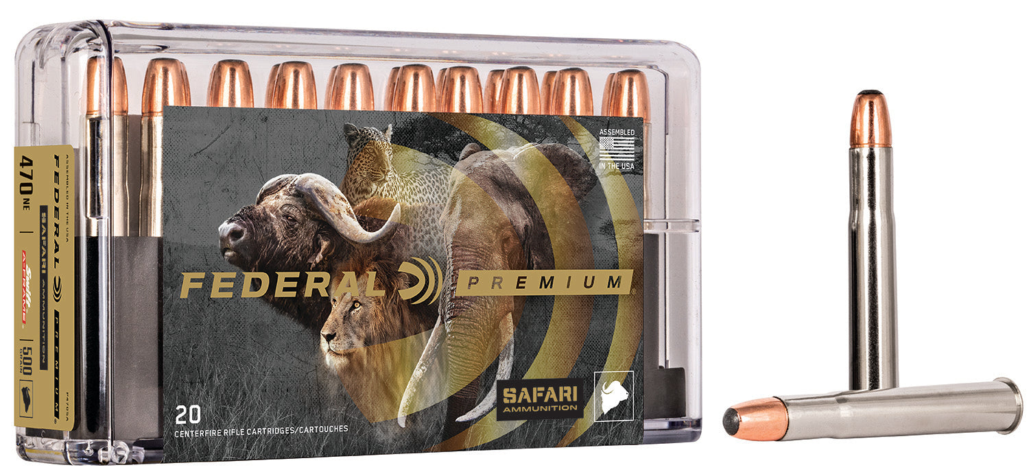 Federal P470SA Premium Safari Cape-Shok 470 Nitro Express 500 gr 2150 fps Swift A-Frame (SWFR) 20 Bx/10 Cs