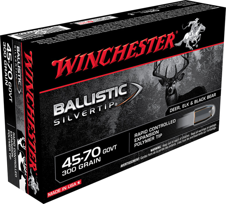 Winchester Ammo SBST4570 Ballistic Silvertip  45-70 Gov 300 gr 1880 fps Rapid Controlled Expansion Polymer Tip 20 Bx/10 Cs